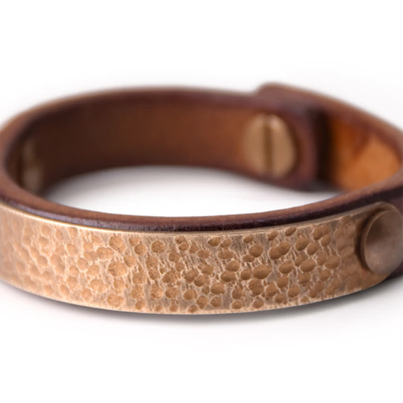 KarmaRipple's Vintage Handmade Texture Bronze Brass Leather Wealth Bracelet Bangle p4