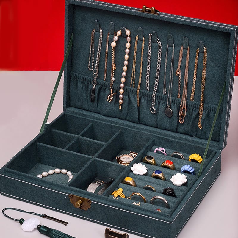 KarmaRipple's Simple Design Jewelry Box Organizer Single Layer Flannel Jewelry Storage Box With Lock p12