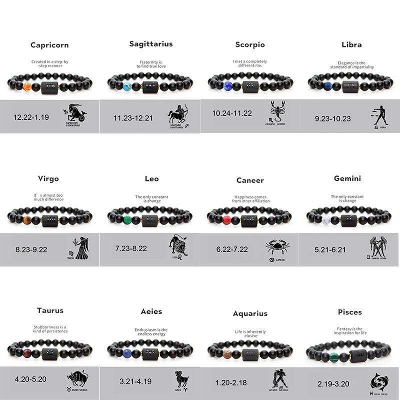 KarmaRipple's 12 Constellations of the Zodiac Black Onyx Adjustable Bracelet p13