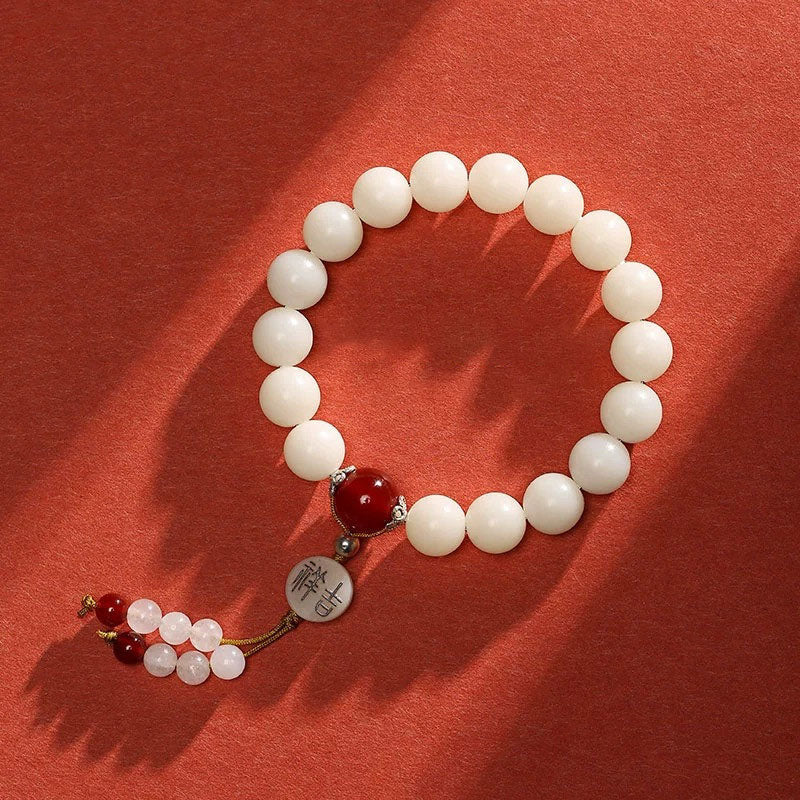 KarmaRipple's Bodhi Seed Red Agate Black Obsidian Pink Gemstone Rutilated Quartz Peace Wrist Mala Bracelet p1
