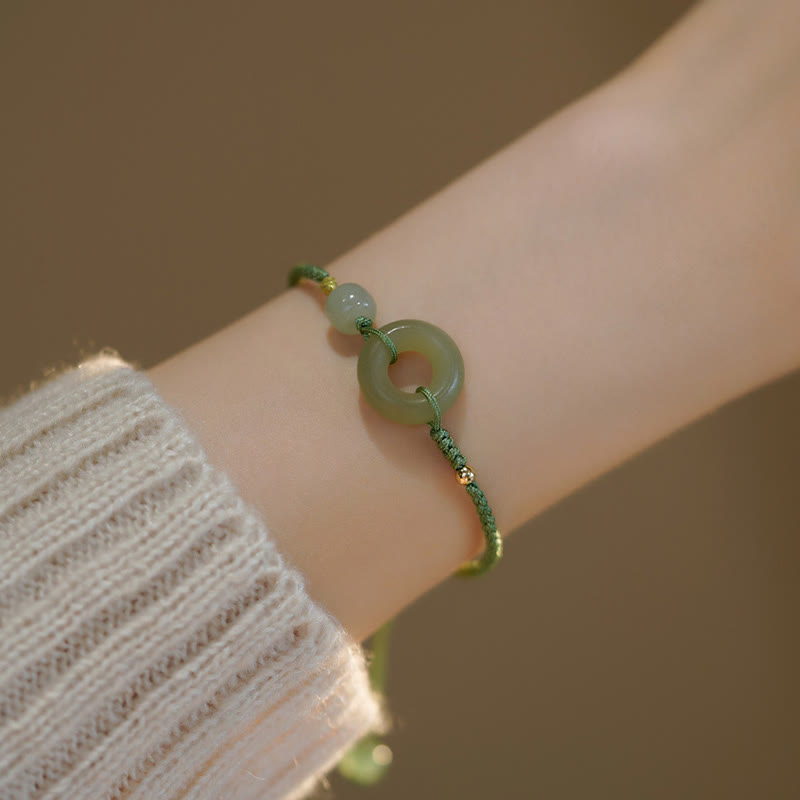 KarmaRipple's Lotus Jade Peace Buckle Bead Fortune Happiness Talisman String Bracelet p2