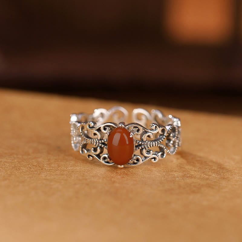 KarmaRipple's 925 Sterling Silver Vintage Red Agate Self-acceptance Calm Ring p4