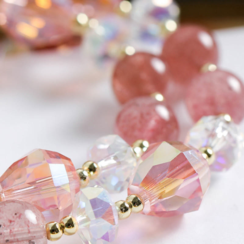 KarmaRipple's Strawberry Quartz Zircon Flower Balancing Double Wrap Bracelet p7