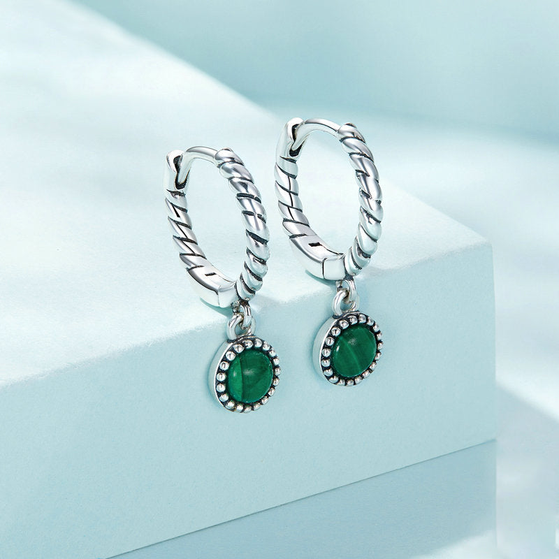 KarmaRipple's 925 Sterling Silver Round Malachite Anti-Anxiety Drop Earrings p7