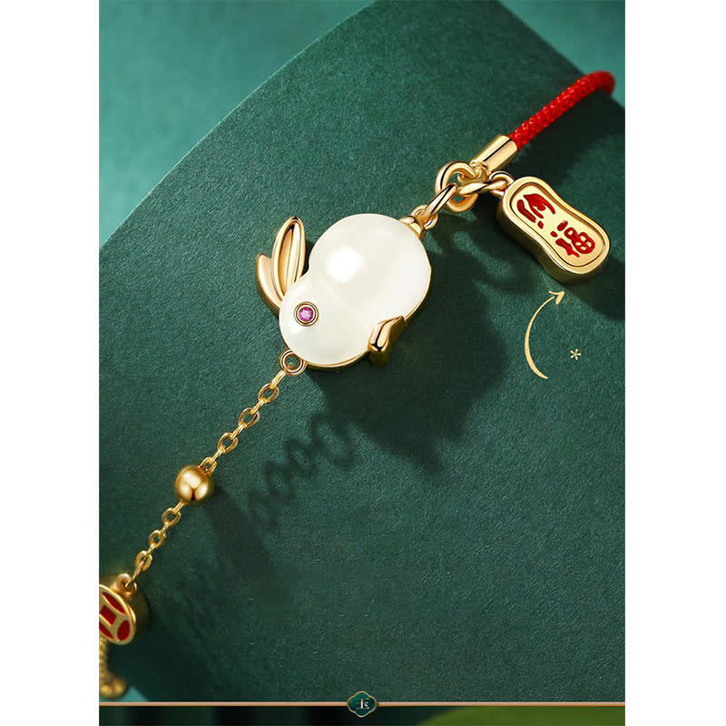 KarmaRipple's Year of the Rabbit Ivory Jade Happiness Red String Chain Bracelet p9
