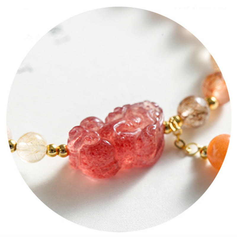 KarmaRipple's Authentic Rutilated Quartz Strawberry Quartz PiXiu Wealth Bracelet p7
