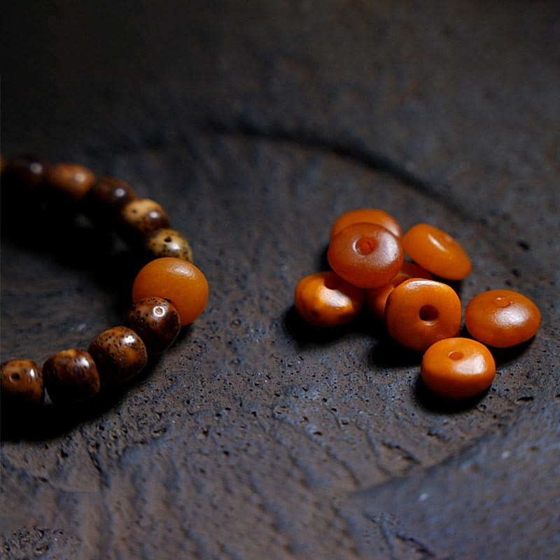 KarmaRipple's Tibetan Bodhi Seed Amber Dzi Bead Agate Zakiram Goddess of Wealth Beadwork Triple Wrap Bracelet p8