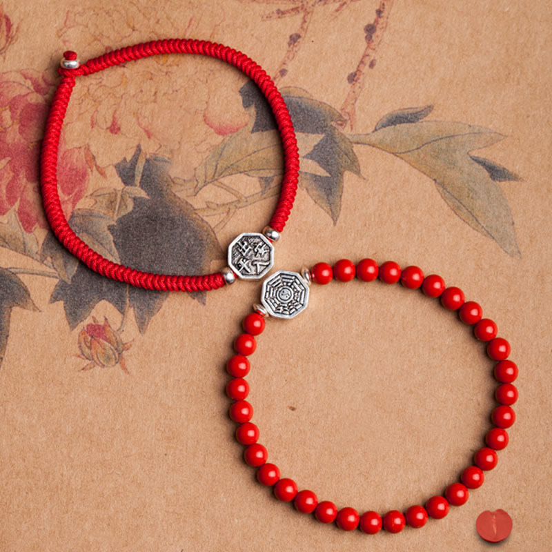 KarmaRipple's 925 Sterling Silver Yin Yang Bagua Symbol Cinnabar String Concentration Bracelet p8