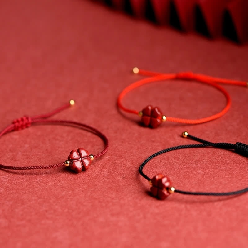 KarmaRipple's Authentic Cinnabar Four Leaf Clover Blessing Red String Bracelet Anklet p16
