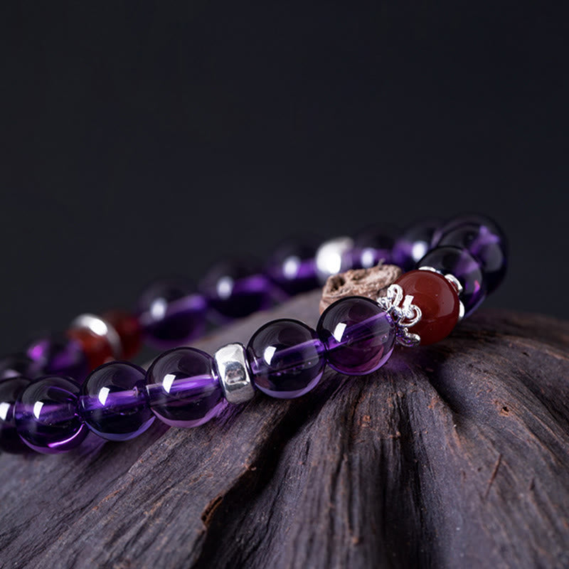 KarmaRipple's 925 Sterling Silver Authentic Amethyst Red Agate Lotus Positive Bracelet p12