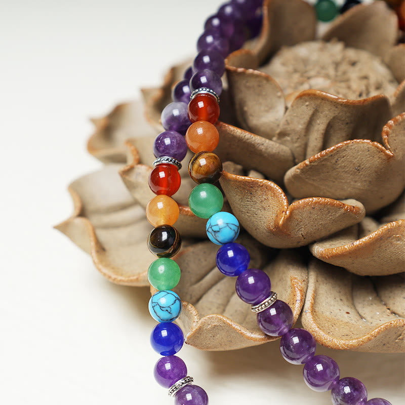 KarmaRipple's Balancing Gemstone Mala Prayer Beadwork 108 Meditation Balancing Multilayer Bracelet Pendant p7