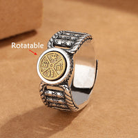 KarmaRipple's Tibetan Om Mani Padme Hum Carved Design Bronze Coin Purity Rotatable Ring