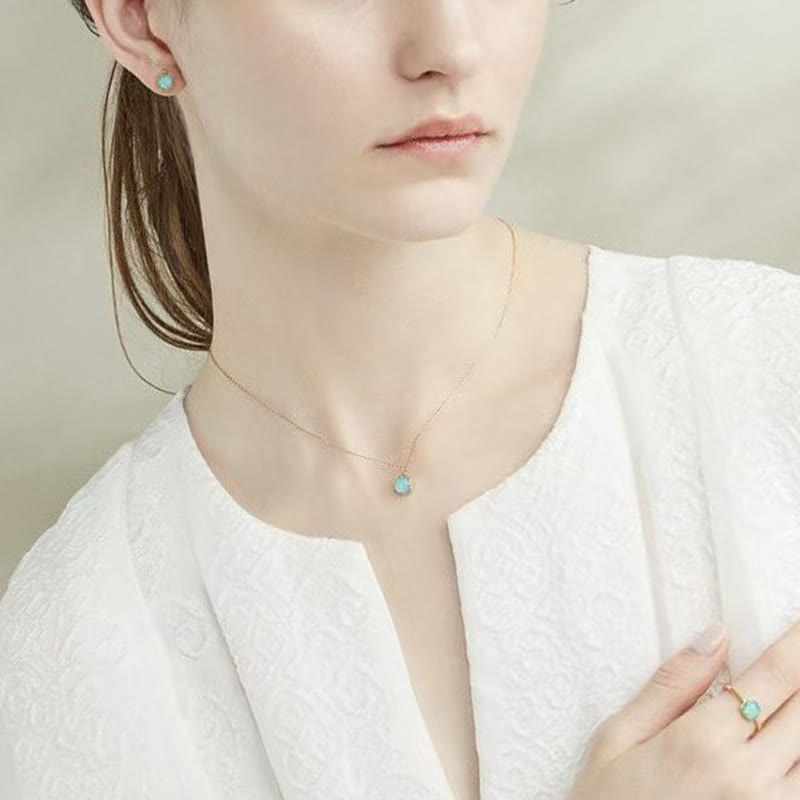 KarmaRipple's 925 Sterling Silver Plated Gold Turquoise Protection Ring Earrings Pendant Necklace Set p22