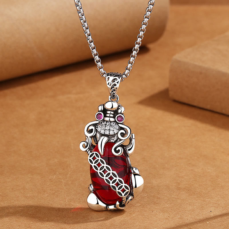 KarmaRipple's PiXiu Garnet Bronze Coin Wealth Fortune Pendant Necklace p1