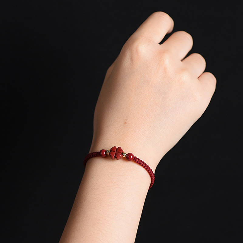 KarmaRipple's Four Leaf Clover Five-petal Flower Cinnabar Blessing Red String Bracelet p11
