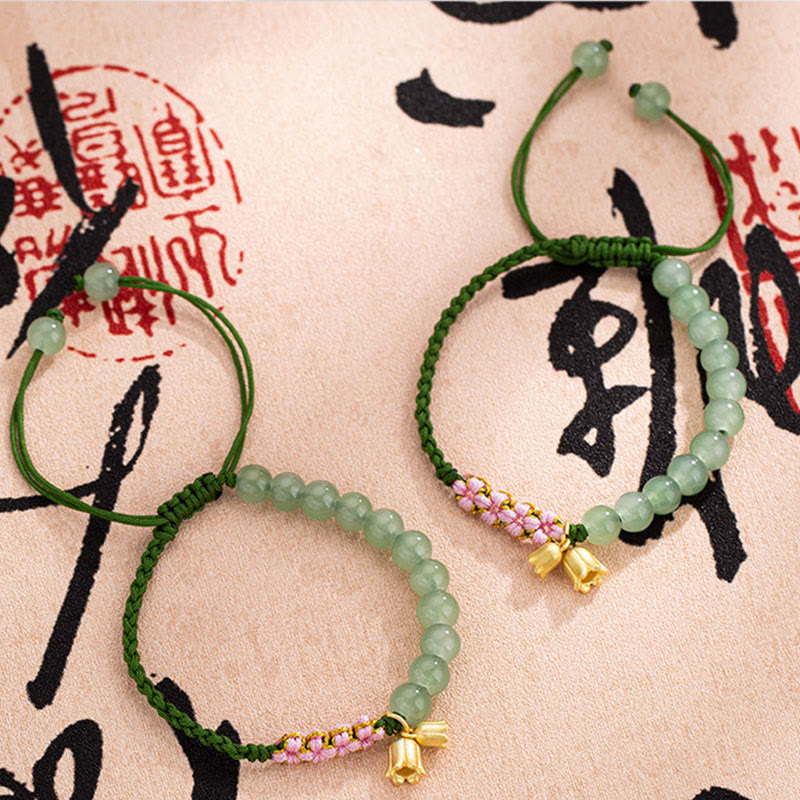 KarmaRipple's Handmade Jade Bead Lily of the Valley Talisman Fortune Woven Bracelet p6