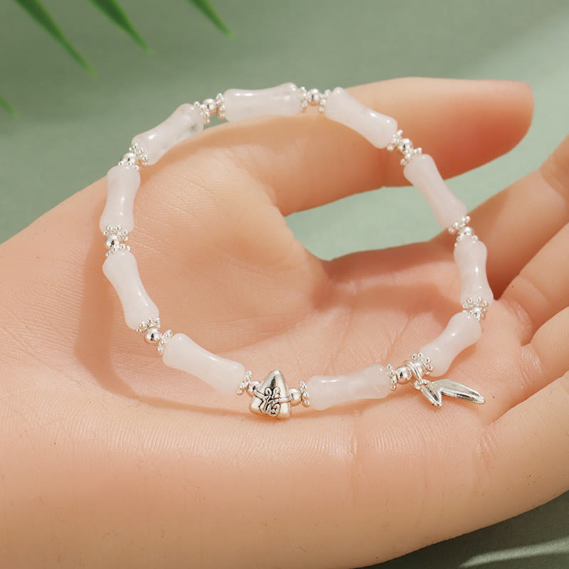 KarmaRipple's Peridot Ivory Jade Strawberry Quartz Green Aventurine Bamboo Fu Character Fortune Bracelet p11