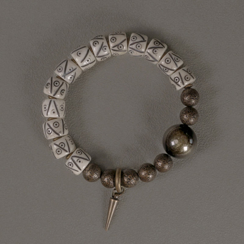 KarmaRipple's Tibetan Yak Bone Gold Sheen Obsidian Brass Bead Strength Bracelet p3