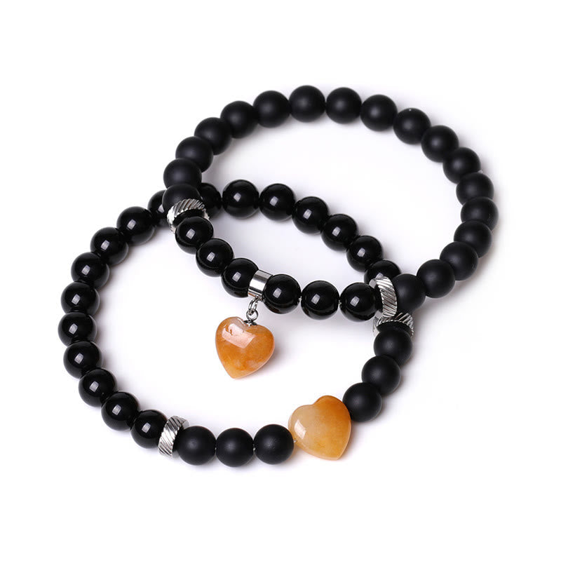 KarmaRipple's 2Pcs Black Onyx Gemstone Stone Love Heart Protection Support Pair Bracelet p6