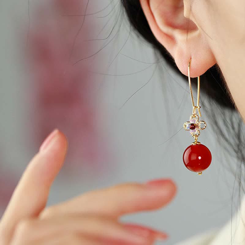 KarmaRipple's 925 Sterling Silver Red Agate Flower Beaded Confidence Earrings p6