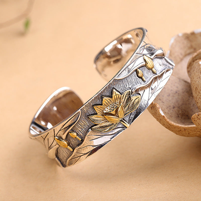 KarmaRipple's 925 Sterling Silver Lotus Flower Calm Bracelet Adjustable Bangle p1