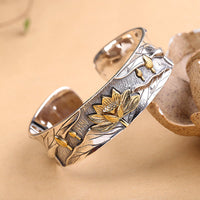 KarmaRipple's 925 Sterling Silver Lotus Flower Calm Bracelet Adjustable Bangle