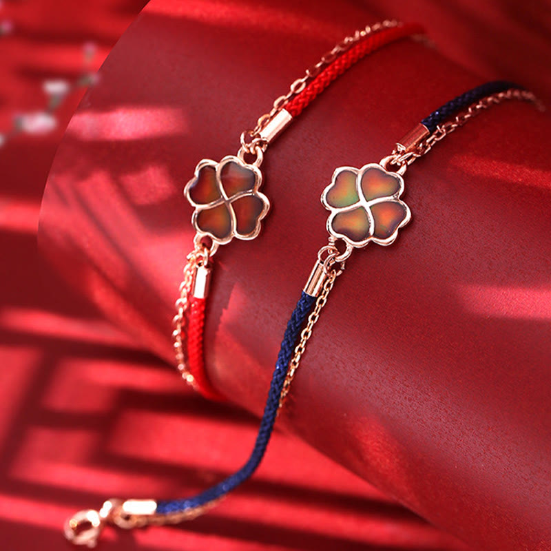 KarmaRipple's 925 Sterling Silver Color-changing Four Leaf Clover Fortune Protection Red String Bracelet p3