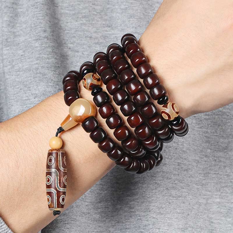 KarmaRipple's 108 Mala Beadwork Three-eyed Dzi Bead Nine-eye Dzi Bead Jade Fortune Bracelet p13