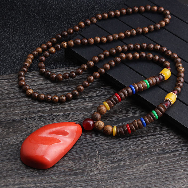 KarmaRipple's Tibetan Wenge Wood Bodhi Seed Agate Balance Peace Pendant Necklace p24