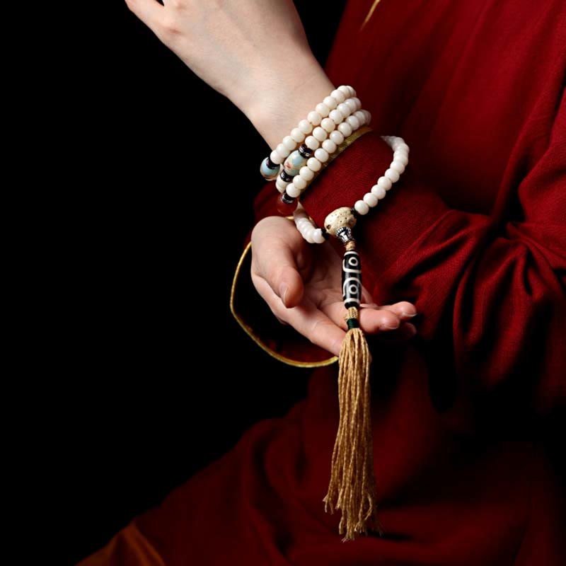 KarmaRipple's Tibet 108 Mala Beadwork Bodhi Seed Bagua Vajra Dzi Bead Gray Agate Wealth Bracelet p9