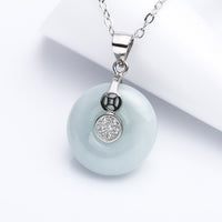 KarmaRipple's 925 Sterling Silver Peace Buckle Jade Coin Fortune Pendant Necklace