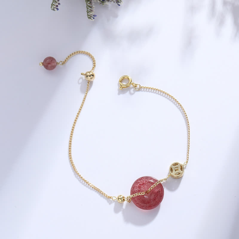 KarmaRipple's Strawberry Quartz Peace Buckle Coin Love Bracelet p4