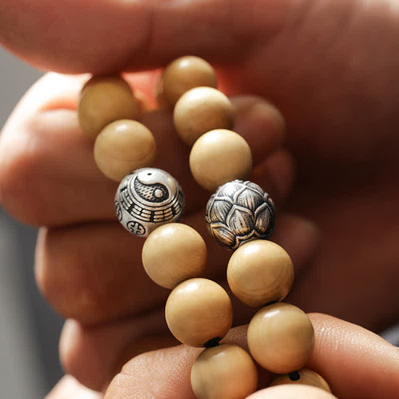 KarmaRipple's Tibet Peach Wood Lotus Cinnabar Bagua Yin Yang Fortune Wealth Bracelet p12