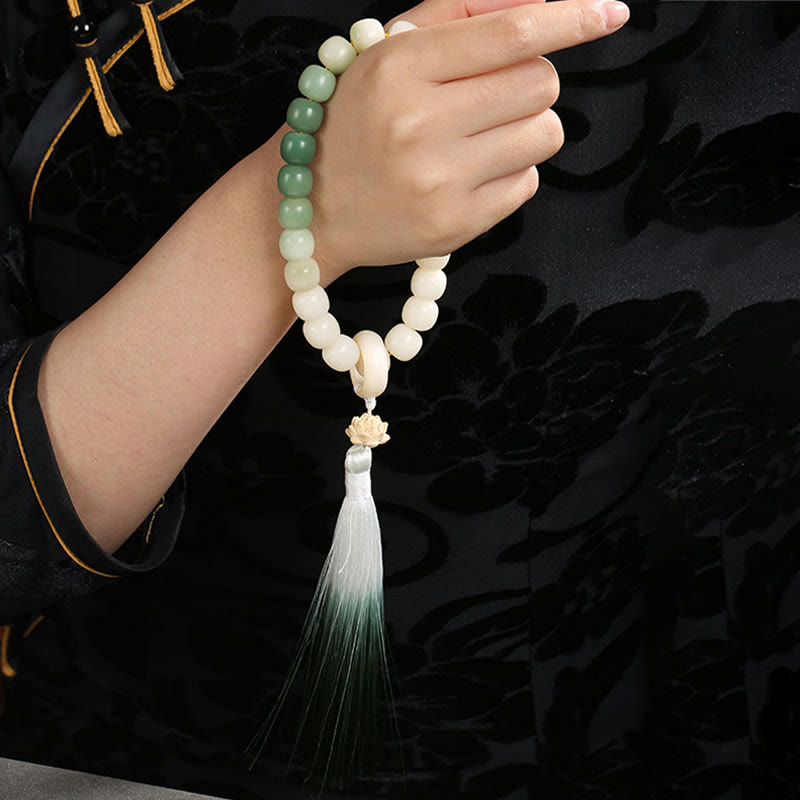 KarmaRipple's Authentic Gradient Bodhi Seed Fortune Money Bag Lotus Wisdom Tassel Wrist Mala p15