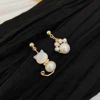 KarmaRipple's Cute Cat Paw Pearl Wisdom Stud Drop Earrings