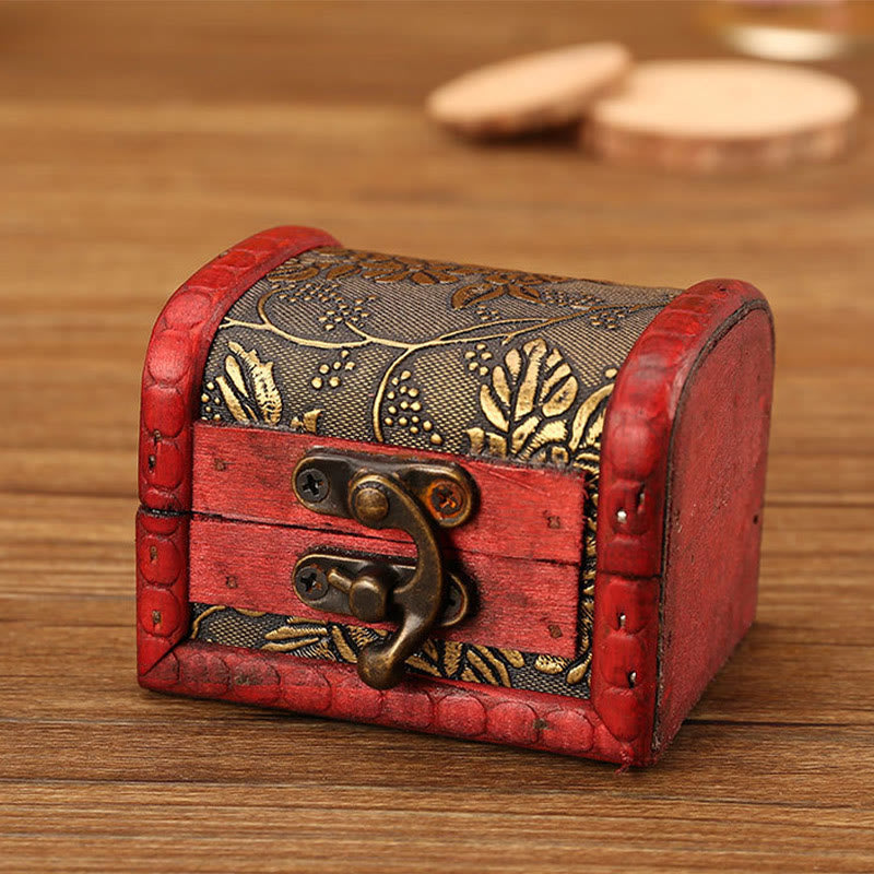 KarmaRipple's Retro Small Wood Jewelry Box Lotus Golden Grape Bronze Coin Daffodil Grass Flower Jewelry Storage Box p2
