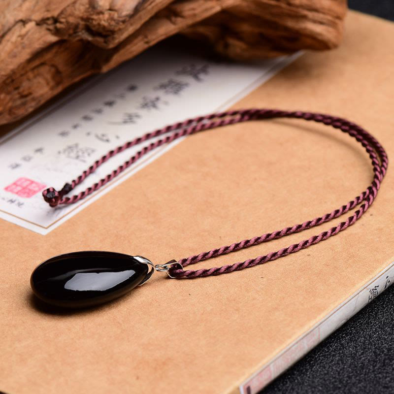 KarmaRipple's Gold Sheen Obsidian Black Obsidian Rainbow Obsidian Wealth Water Drop Pendant Necklace p12