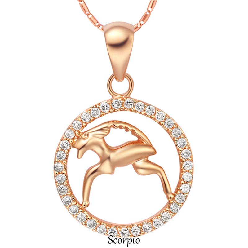 KarmaRipple's 12 Constellations of the Zodiac Rhinestone Fortune Pendant Chain Necklace ( p27