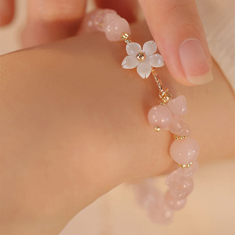 KarmaRipple's 14k Gold Plated Authentic Pink Gemstone Flower Love Bracelet p7