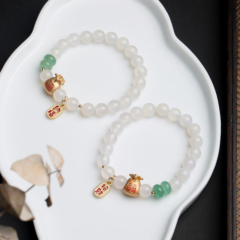 KarmaRipple's Authentic Ivory Agate Red Agate Money Bag Fu Character Four Leaf Clover Protection Bracelet p5