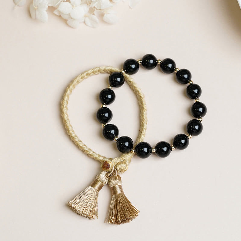 KarmaRipple's 2Pcs Black Onyx Bead Support Protection String Bracelet p1