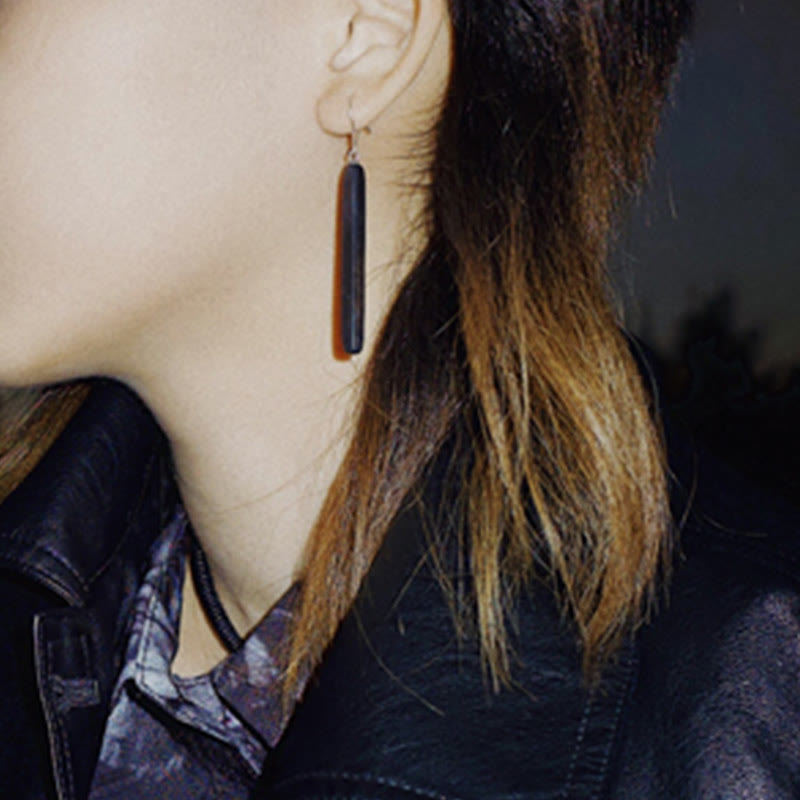 KarmaRipple's 925 Sterling Silver Ebony Wood Texture Balance Peace Drop Dangle Earrings p9