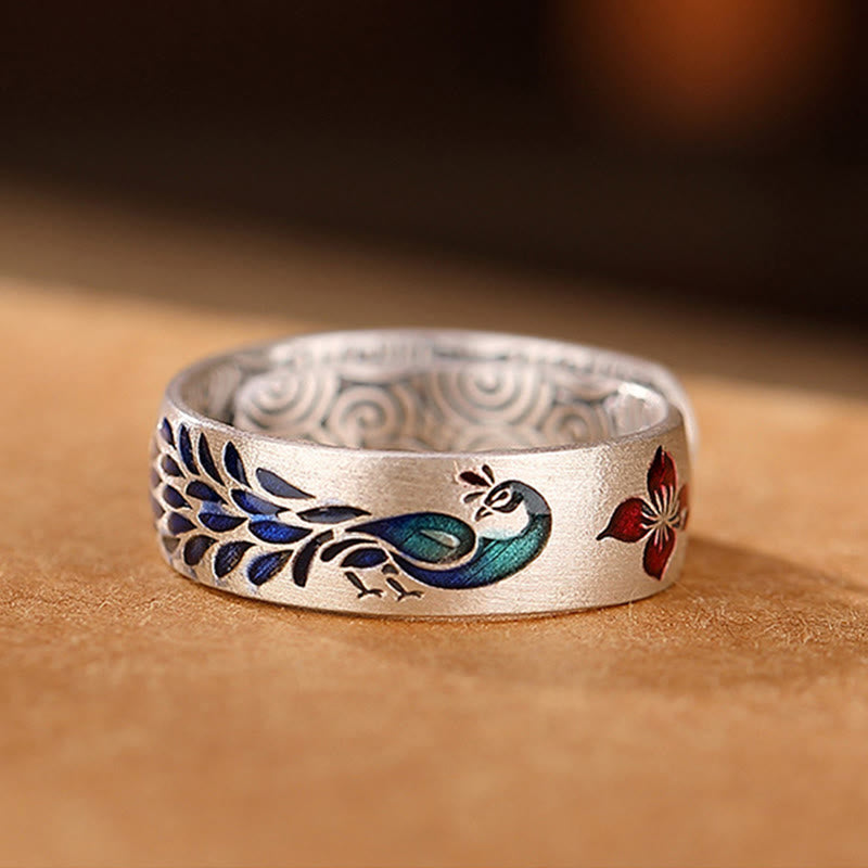 KarmaRipple's 999 Sterling Silver Peacock Auspicious Clouds Engraved Lotus Flower Fortune Ring p5