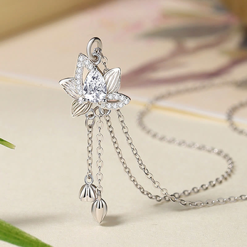 KarmaRipple's 925 Sterling Silver Lotus Zircon Enlightenment Pendant Necklace p2