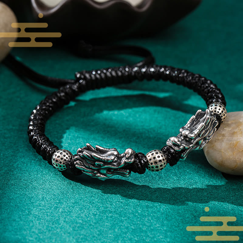 KarmaRipple's 999 Sterling Silver Double Dragon Fortune Handmade Woven Bracelet p4