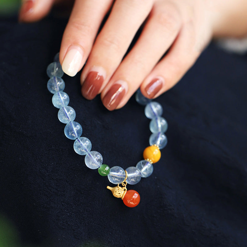 KarmaRipple's Aquamarine Red Agate Peace Gourd Talisman Bracelet p6