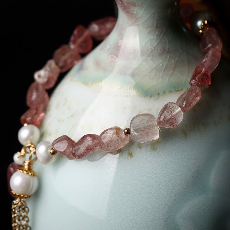 KarmaRipple's Authentic Strawberry Quartz Pearl 14k Gold Plated Love Balancing Bracelet p3