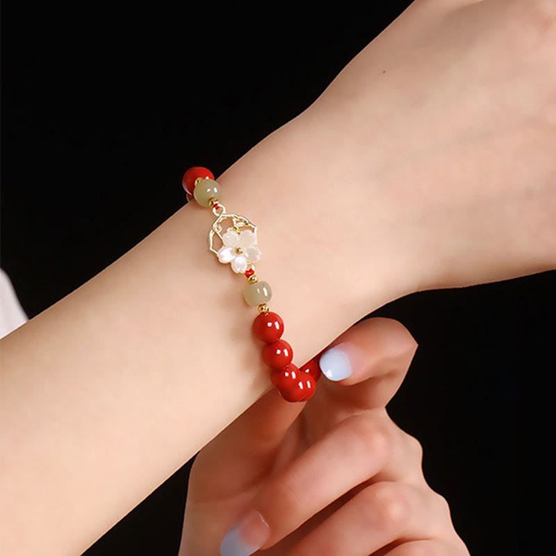 KarmaRipple's Authentic Cinnabar Jade Beaded Tridacna Stone Flower Blessing Bracelet p14