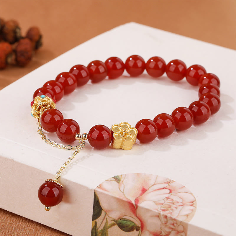 KarmaRipple's Authentic Red Agate Ivory Agate Peach Blossom Self-acceptance Bracelet p5