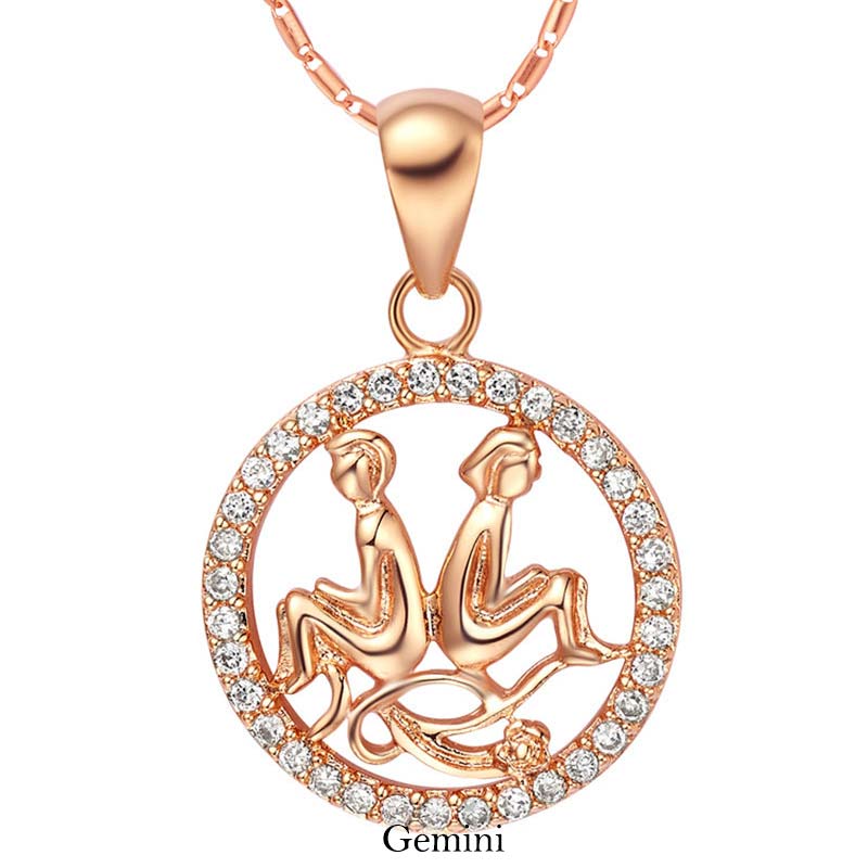 KarmaRipple's 12 Constellations of the Zodiac Rhinestone Fortune Pendant Chain Necklace ( p4
